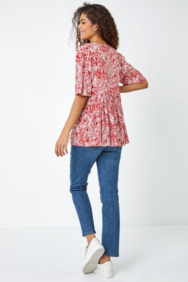 Roman Red Ditsy Floral Tie Smock Top