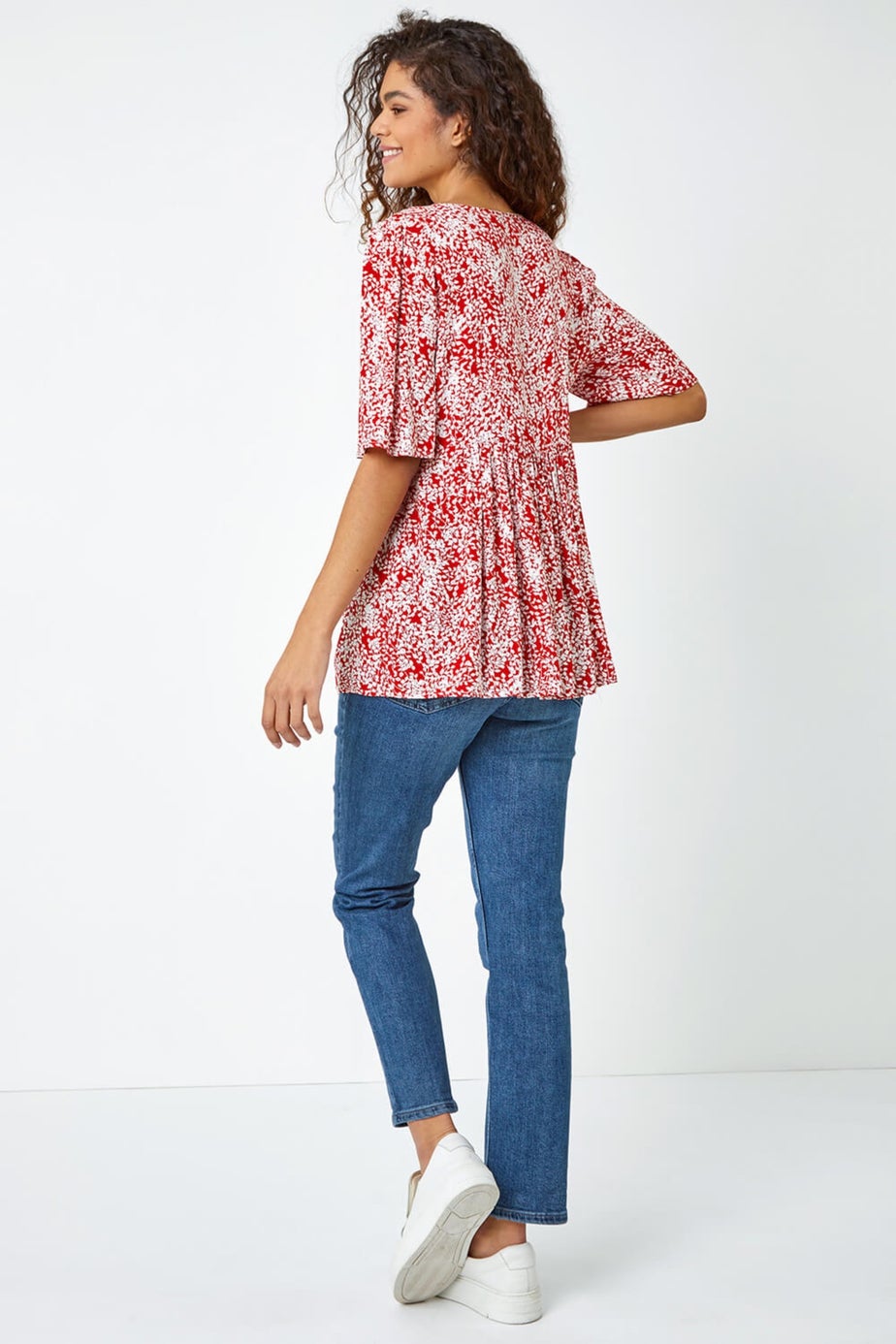 Roman Red Ditsy Floral Tie Smock Top