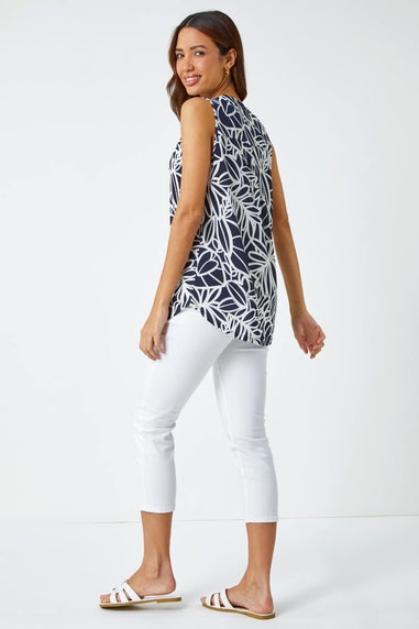Roman Navy Textured Linear Print Sleeveless Top