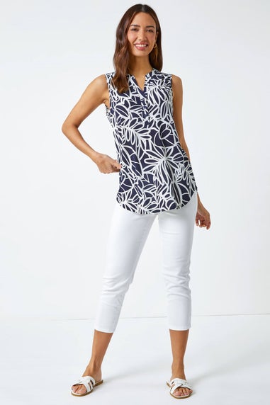 Roman Navy Textured Linear Print Sleeveless Top