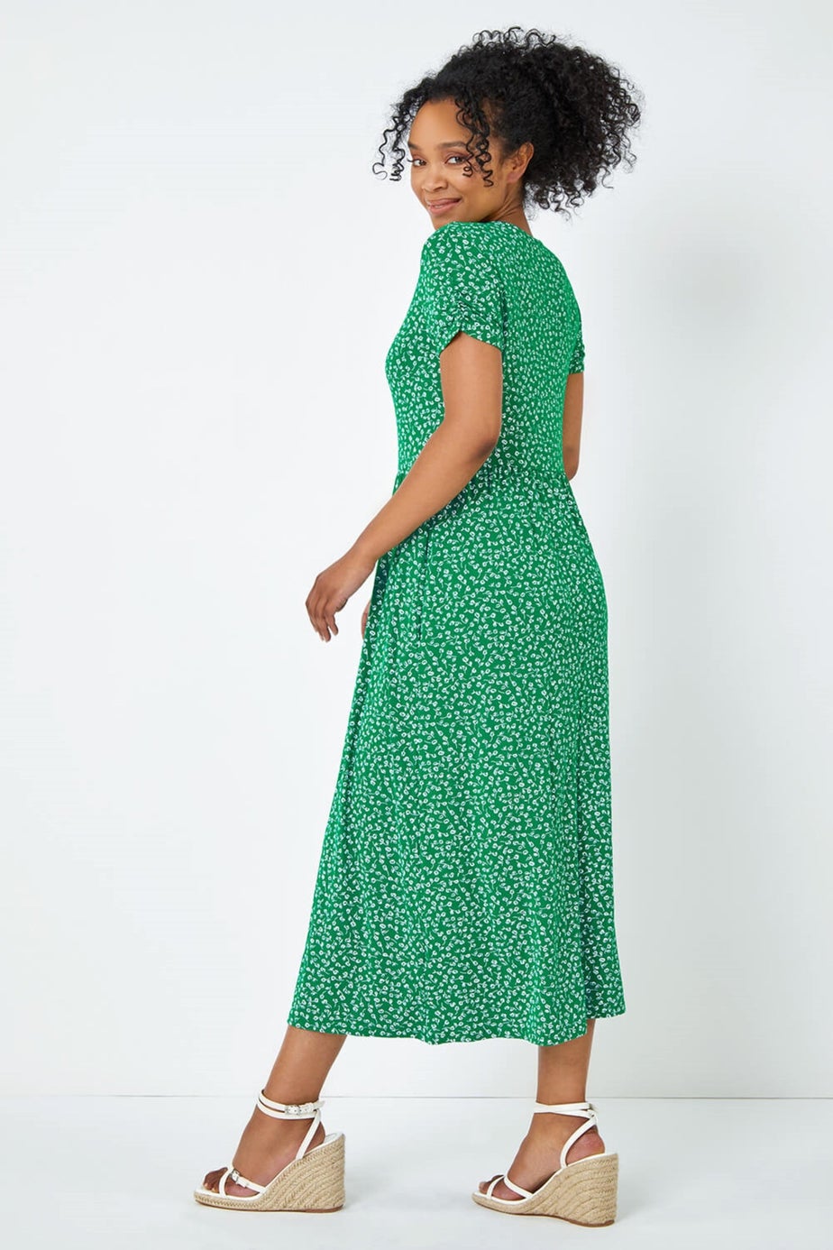 Roman Green Petite Floral Print Midi Dress