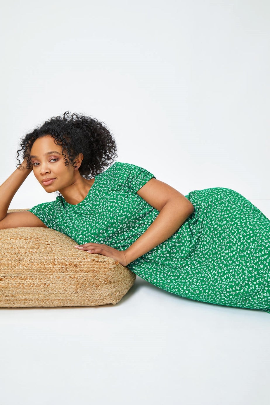 Roman Green Petite Floral Print Midi Dress