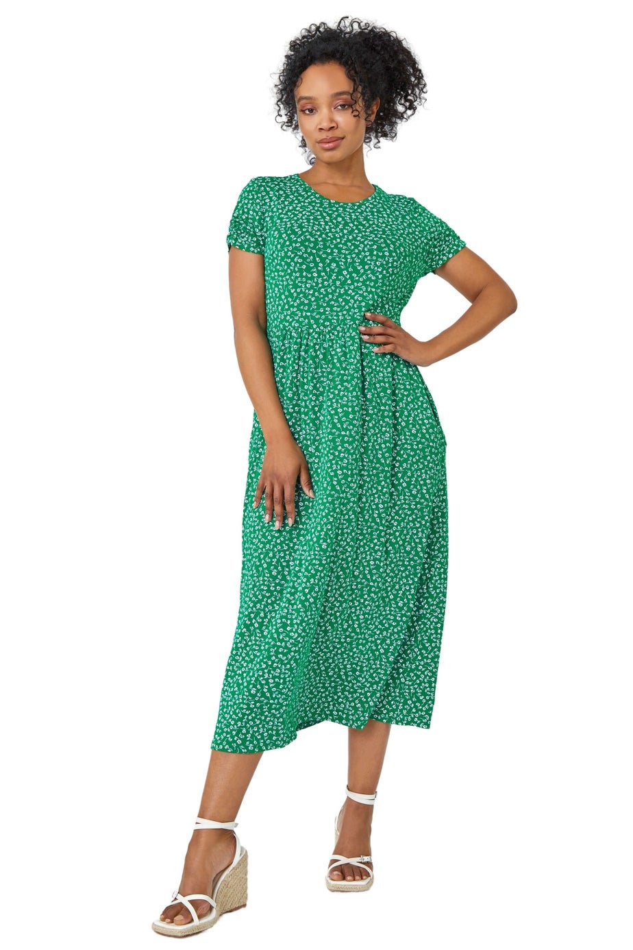 Roman Green Petite Floral Print Midi Dress