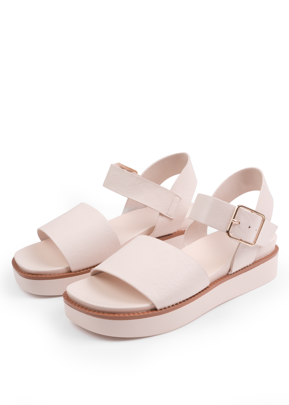 Where's That From Cream Phoenix Wide Fit PU Flat Sandals