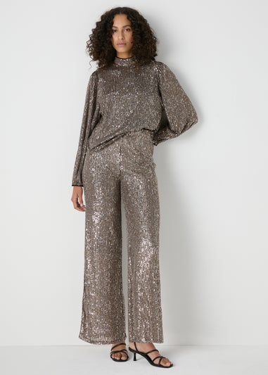 Et Vous Silver Sequin Wide Leg Co-Ord Trousers