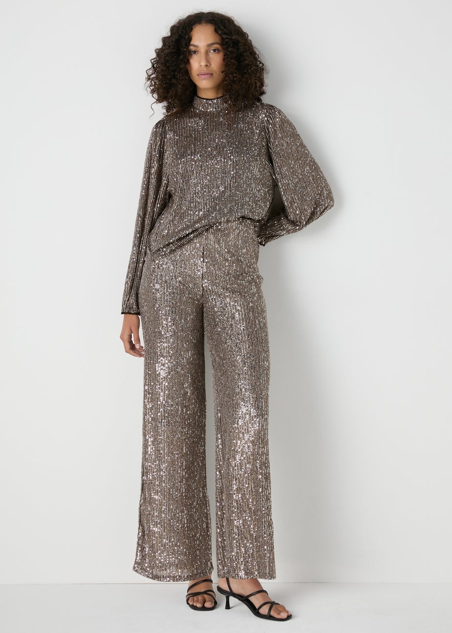 Et Vous Silver Sequin Wide Leg Co-Ord Trousers