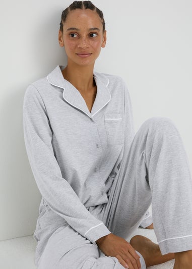 Grey Button Through Shirt Pyjama Set - M Tick Approved