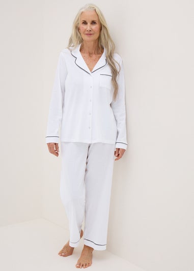 White Button Through Shirt Pyjama Set - M Tick Approved
