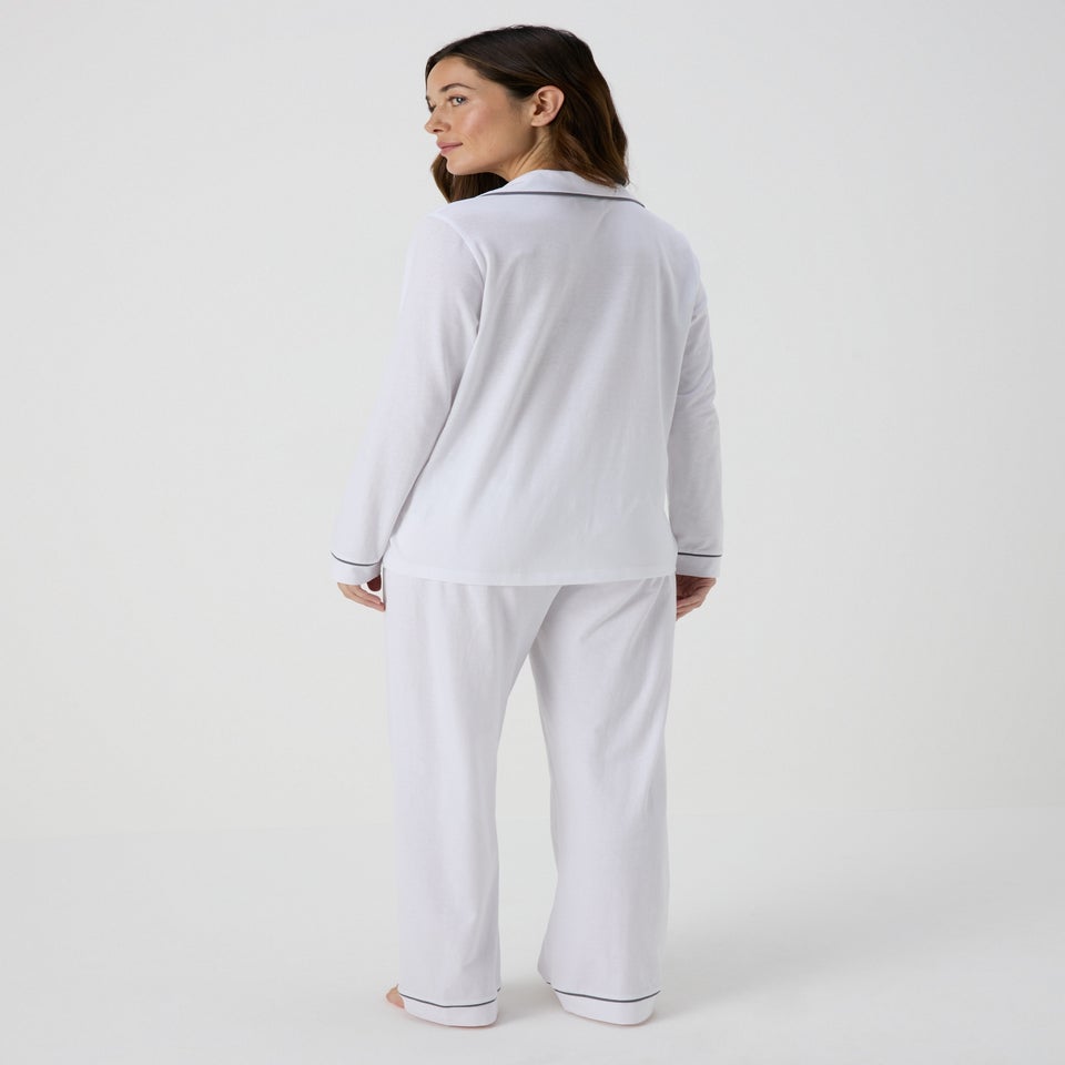 White Button Through Shirt Pyjama Set - M Tick Approved