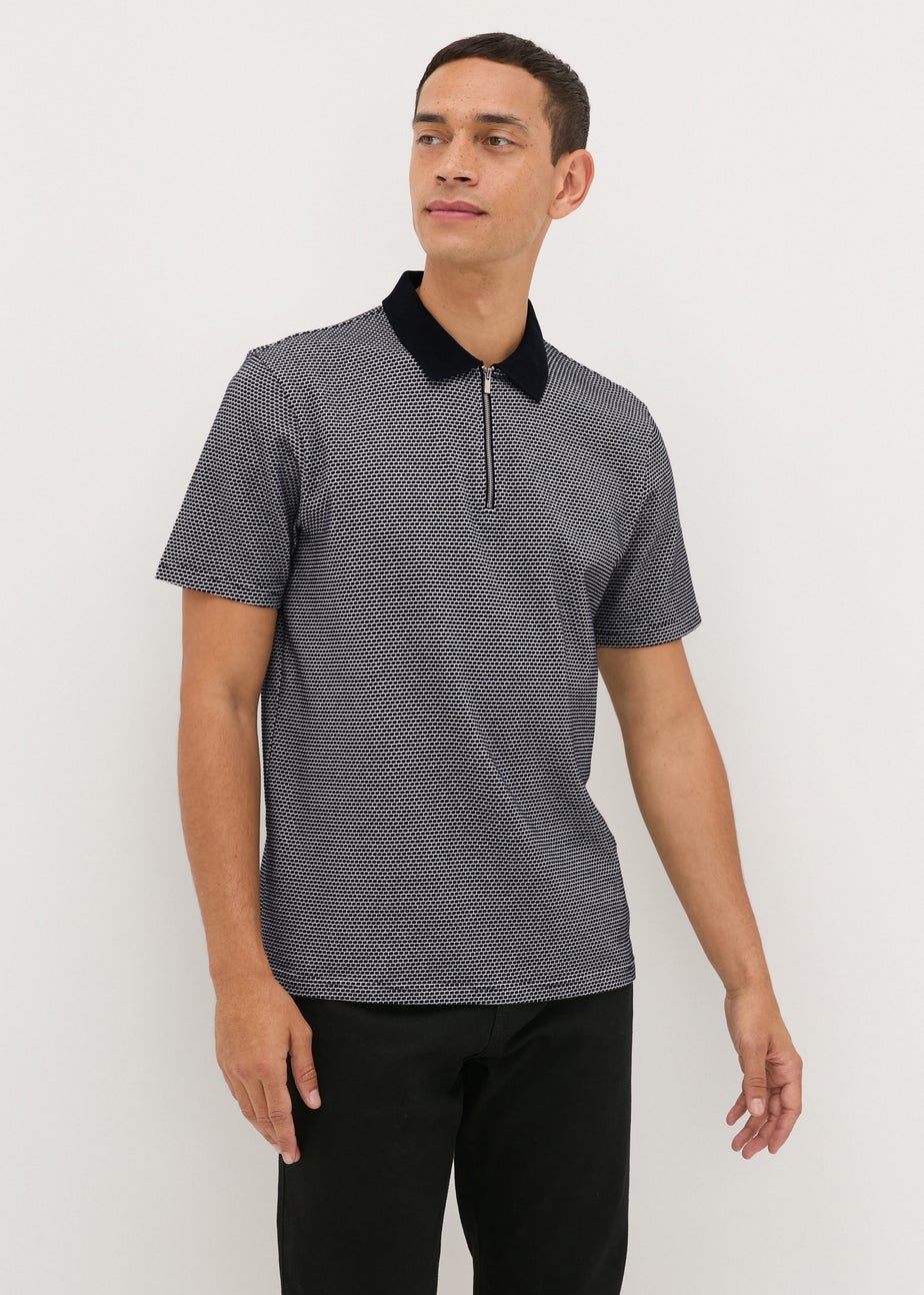 Black Jacquard 1/4 Zip Polo Shirt