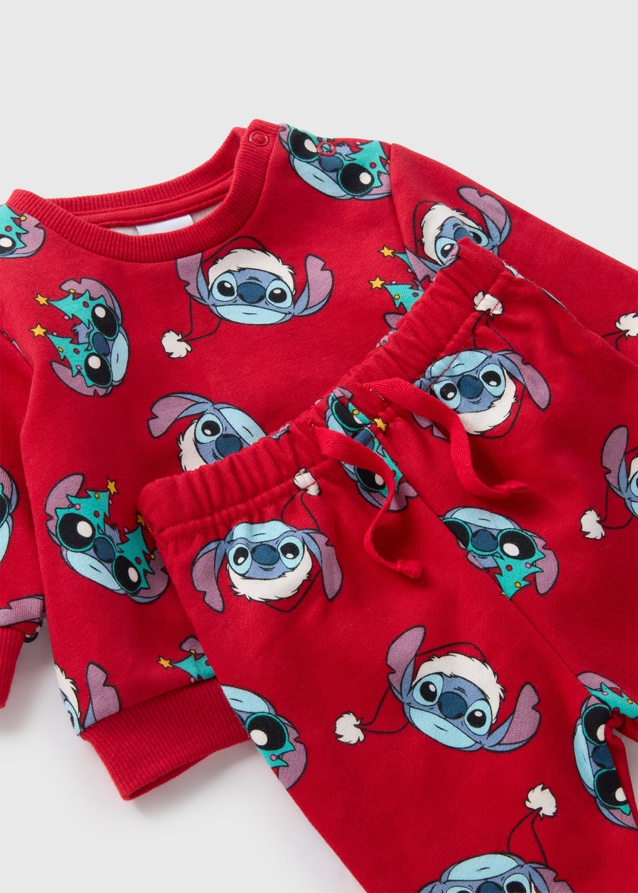 Disney Baby Red Christmas Stitch Top & Jogging Bottom Set (Newborn-18mths)