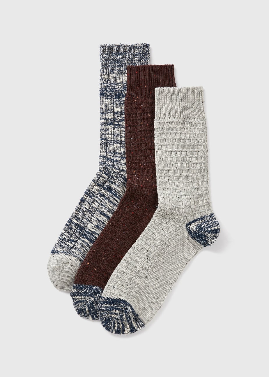 3 Pack Multicolour Waffle Thermal Socks