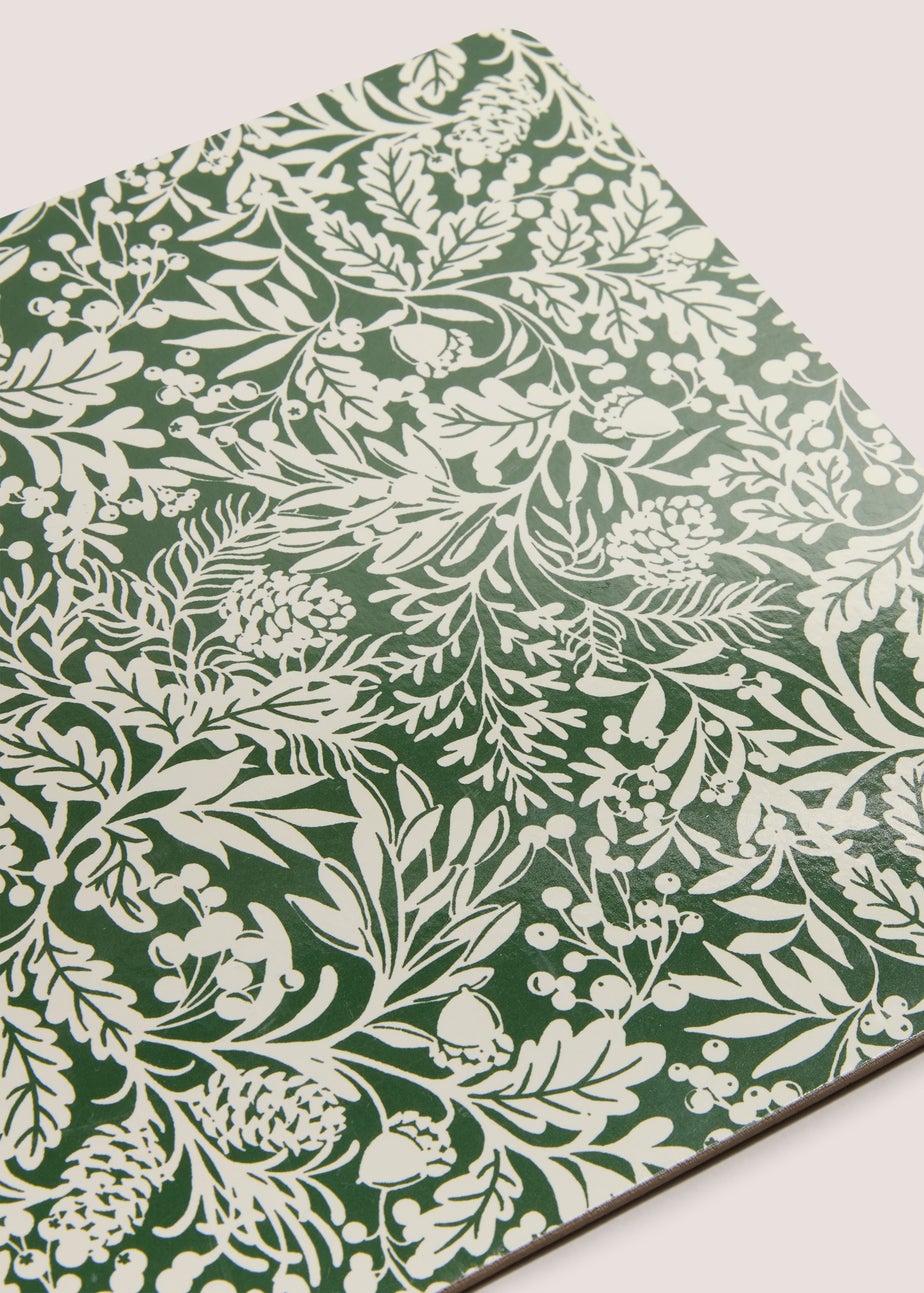 4 Pack Winter Poem Green Floral Cork Placemats