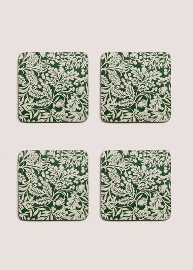 4 Pack Winter Poem Green Floral Cork Coasters