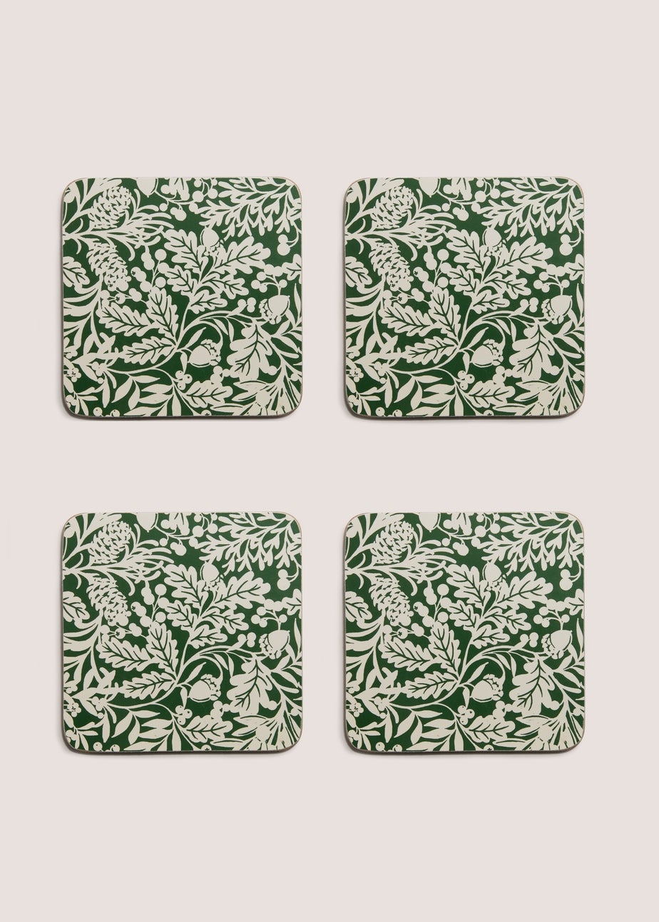 4 Pack Winter Poem Green Floral Cork Coasters