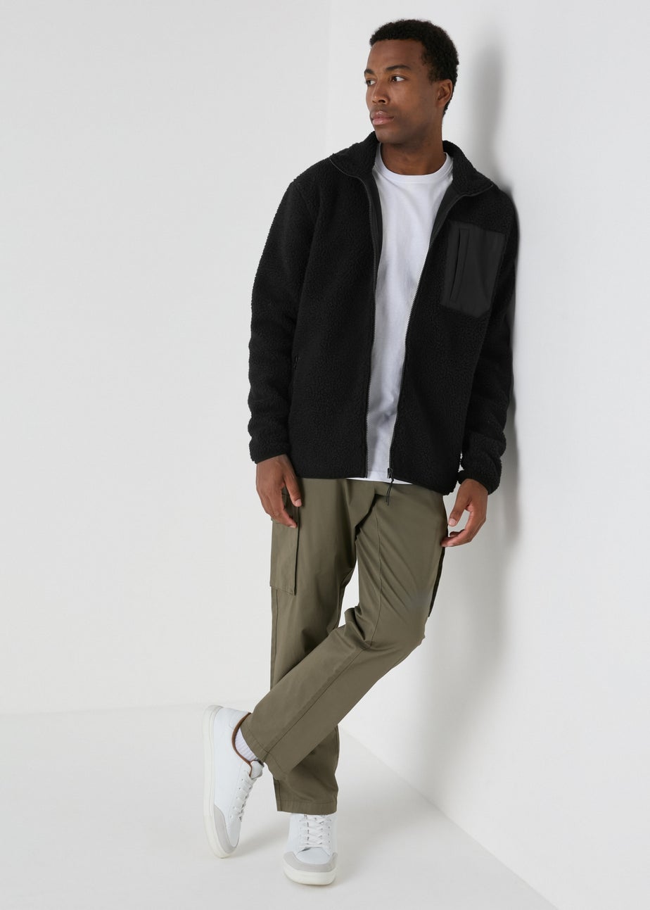 Black Zip Up Borg Jacket