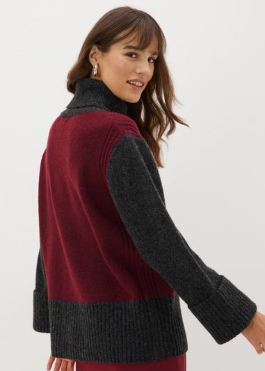 Et Vous Burgundy Colour Block Jumper
