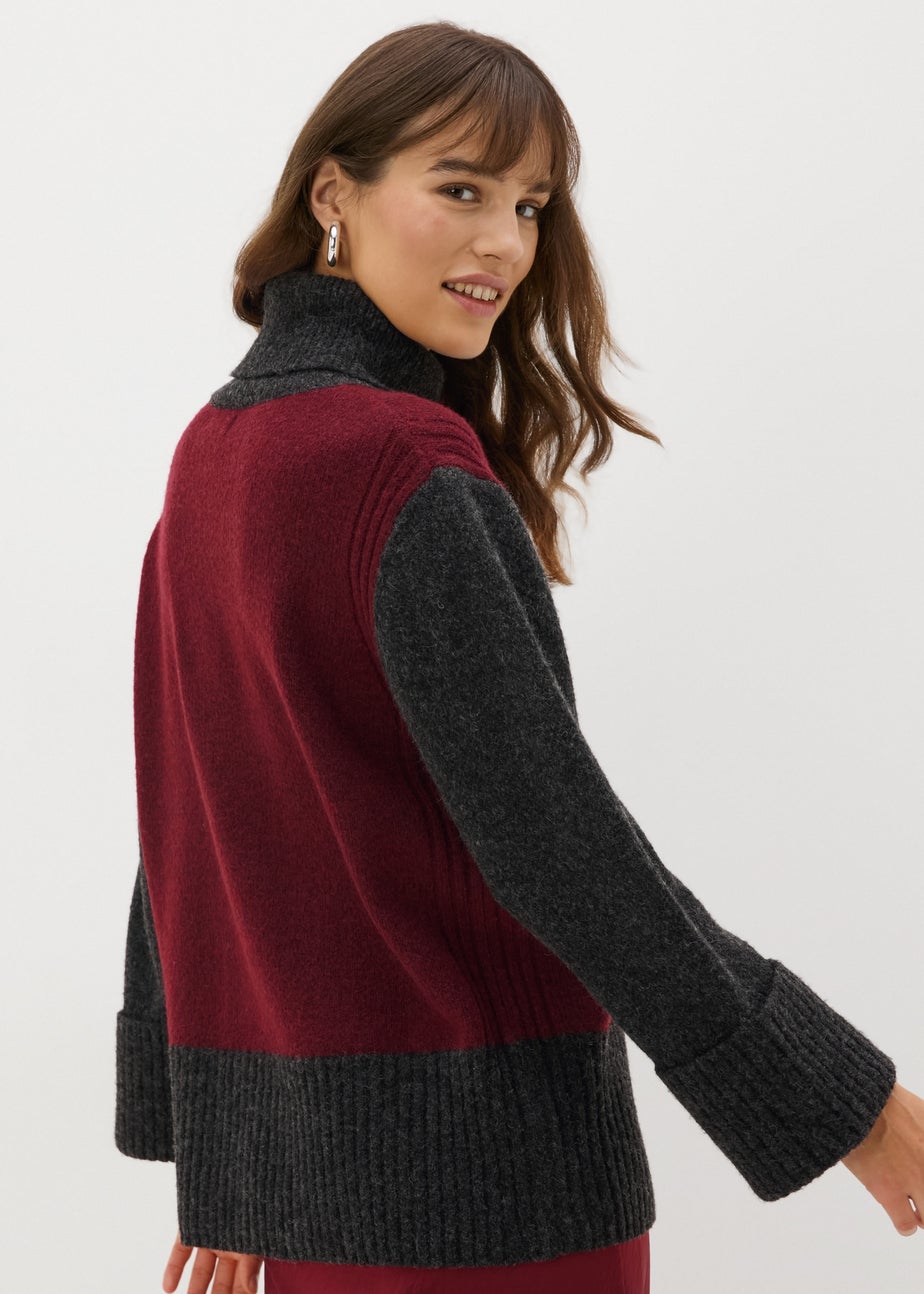 Et Vous Burgundy Colour Block Jumper