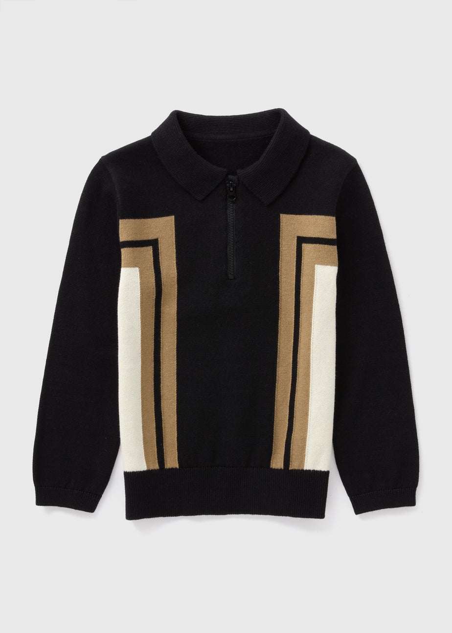 Boys Black Smart Knitted Long Sleeve Polo Top (1-7yrs)