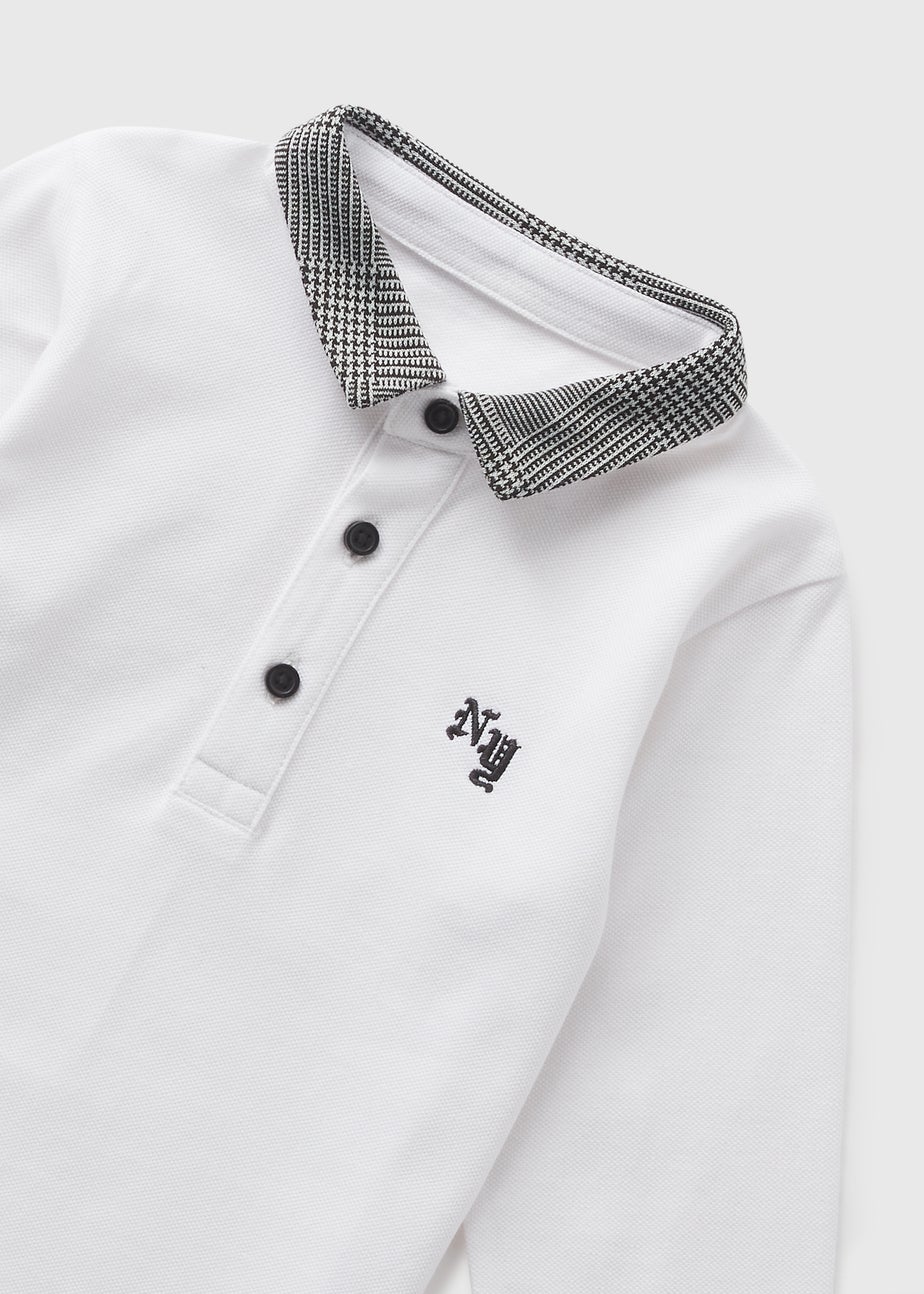 Boys White Checked Collar Polo Shirt (1-7yrs)