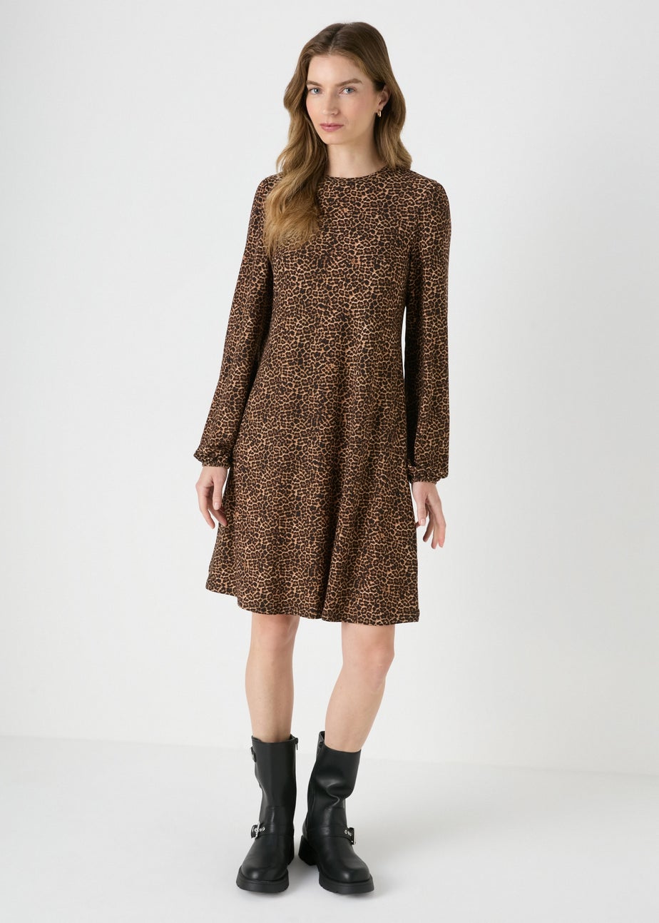 Papaya Petite Brown Animal Print Mini Dress