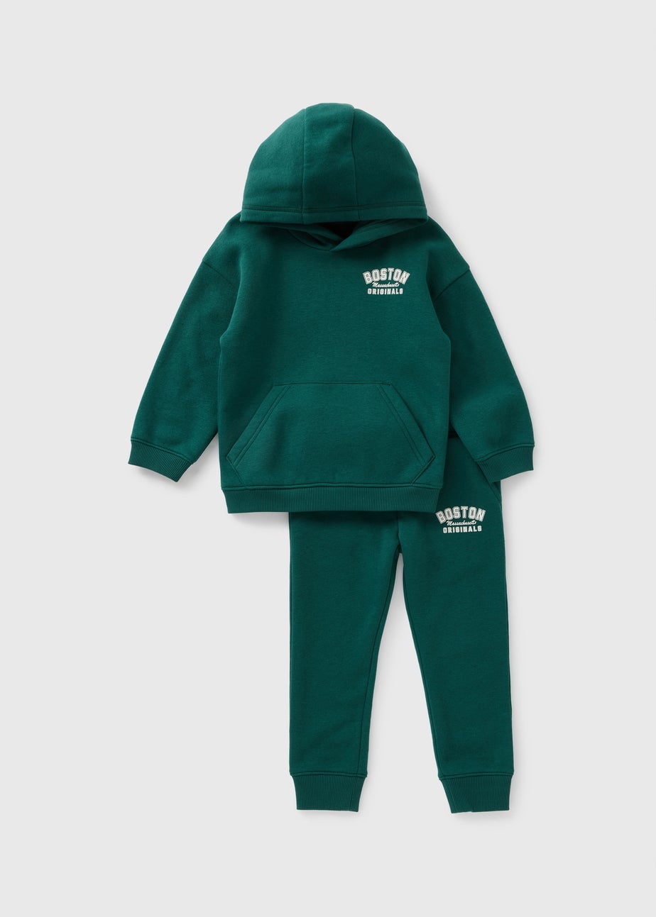 Boys Green Boston Hoodie & Jogging Bottoms Set (1-7yrs)