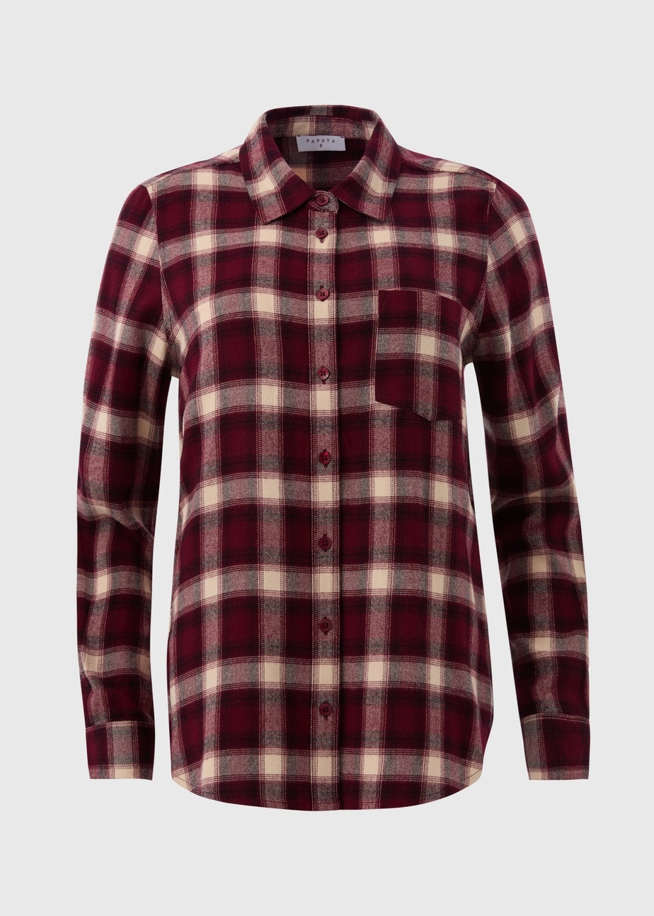 Papaya Petite Burgundy Brushed Check Shirt