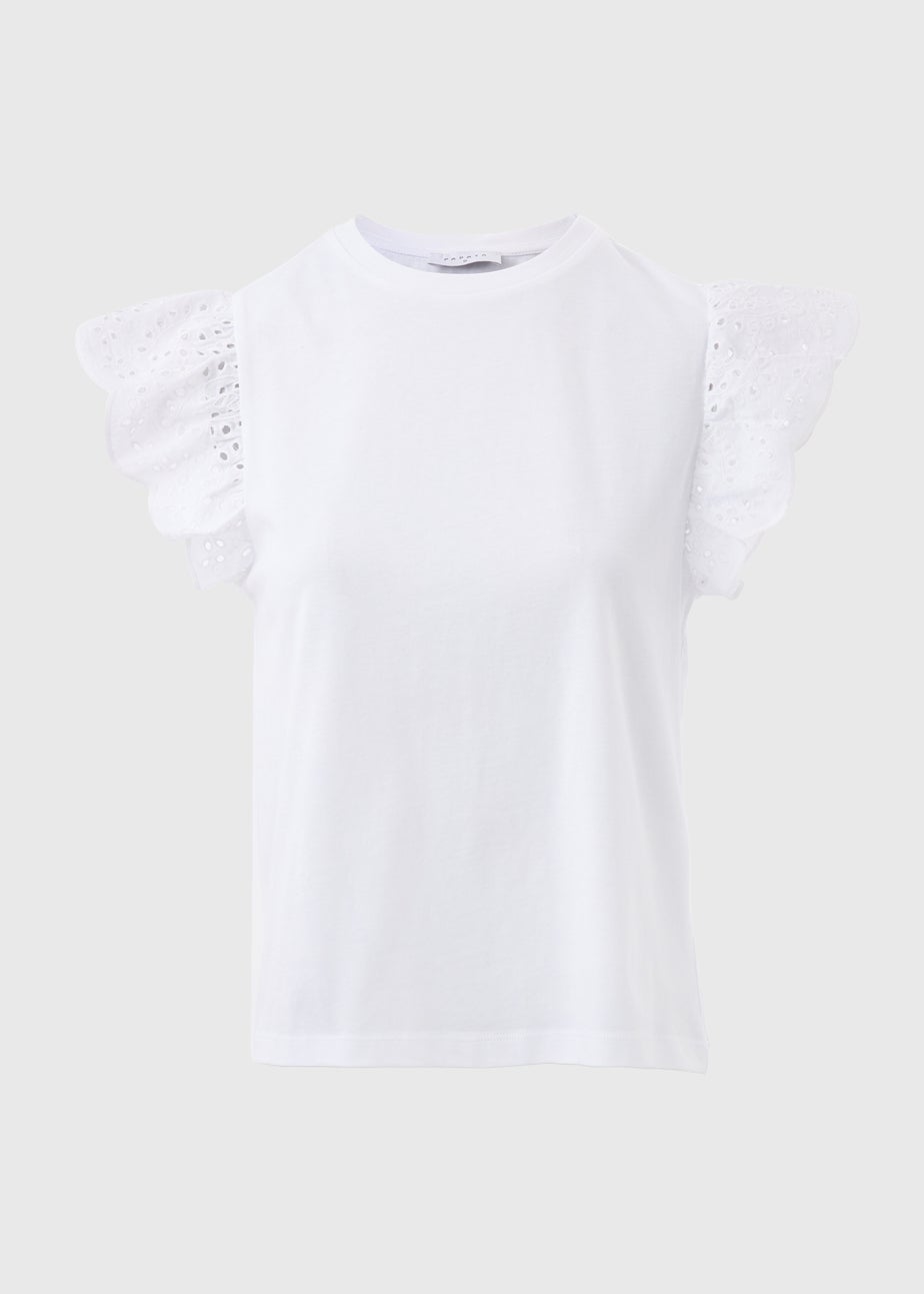 White Broderie Sleeve T- Shirt