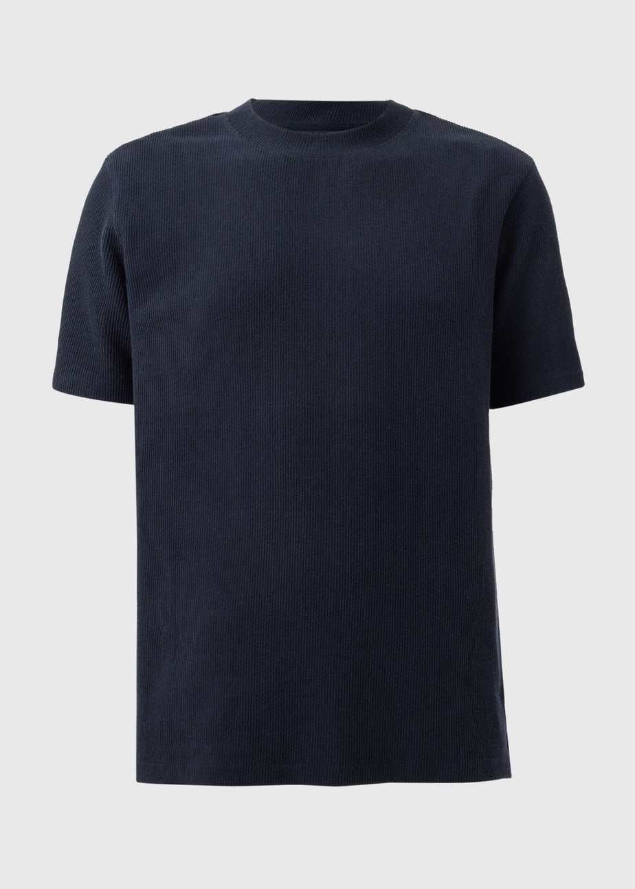 Navy Textured Ribbed T-Shirt
