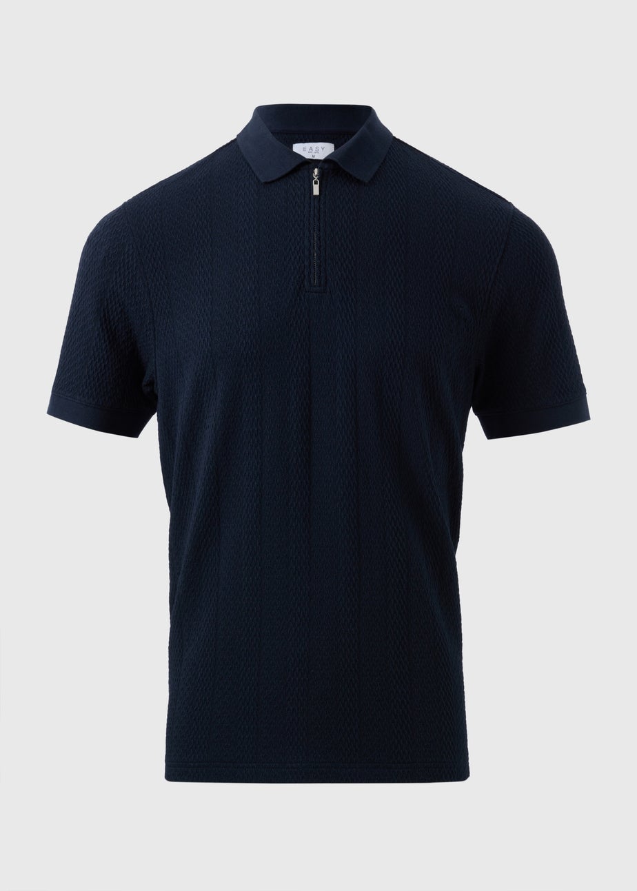 Navy Jacquard 1/4 Zip Knit Polo Shirt