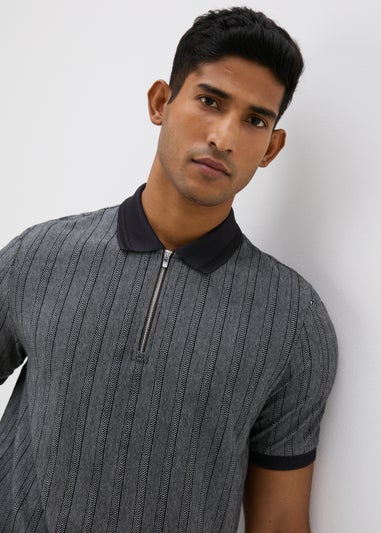 Charcoal Herringbone 1/4 Zip Polo Shirt