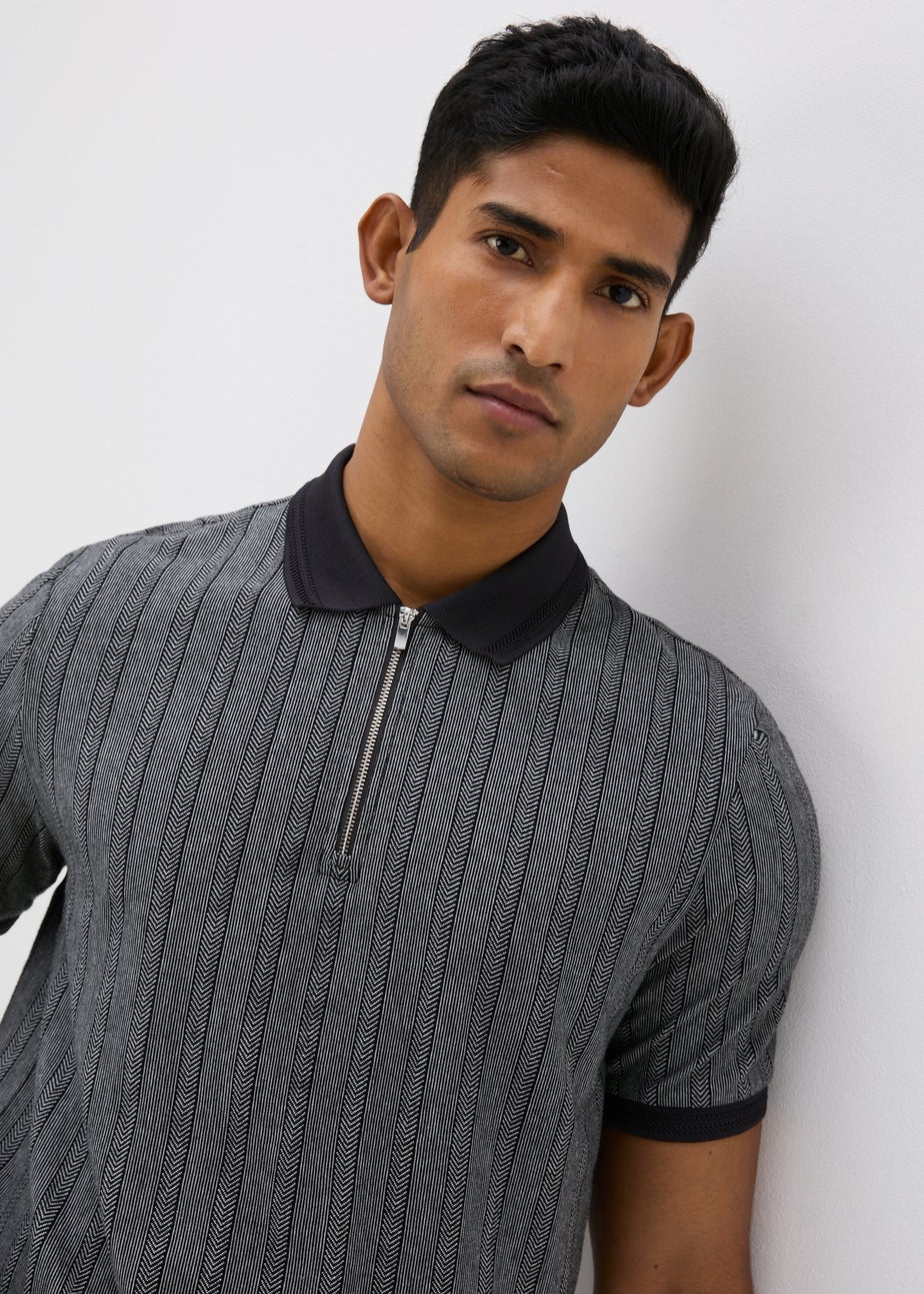 Charcoal Herringbone 1/4 Zip Polo Shirt