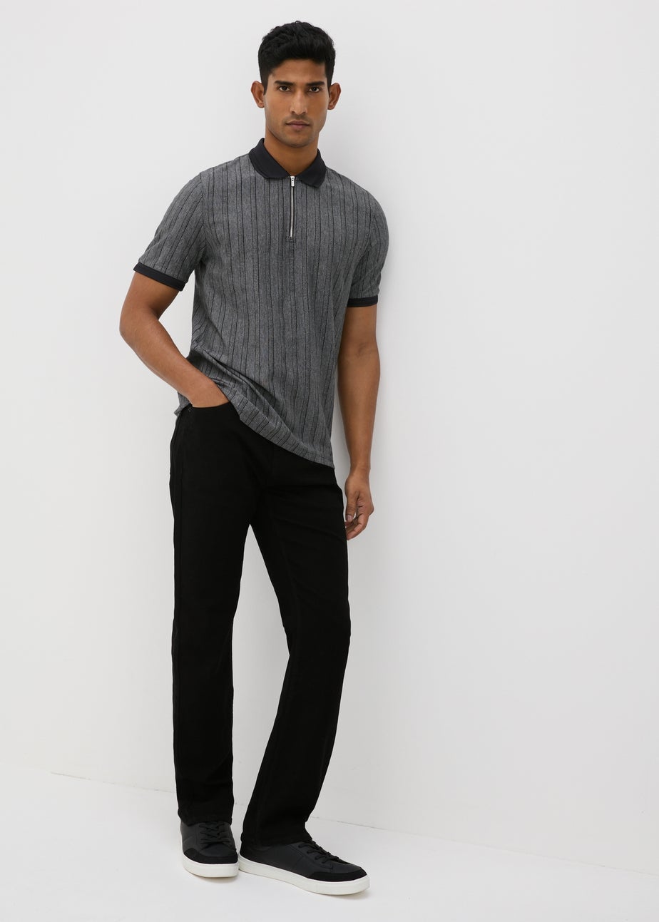Charcoal Herringbone 1/4 Zip Polo Shirt
