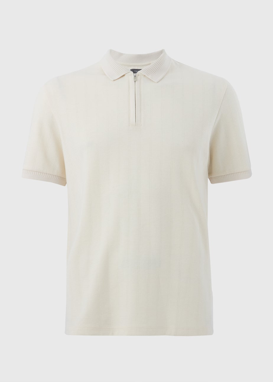 Ecru Ladder Ribbed 1/4 Zip Polo Shirt