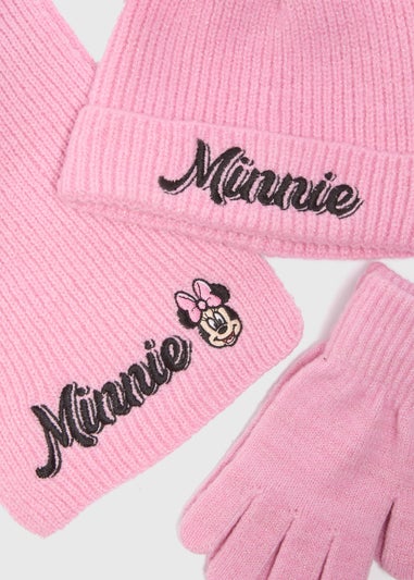 Disney 3 Piece Girls Pink Hat, Scarf & Gloves Set (3-10yrs)
