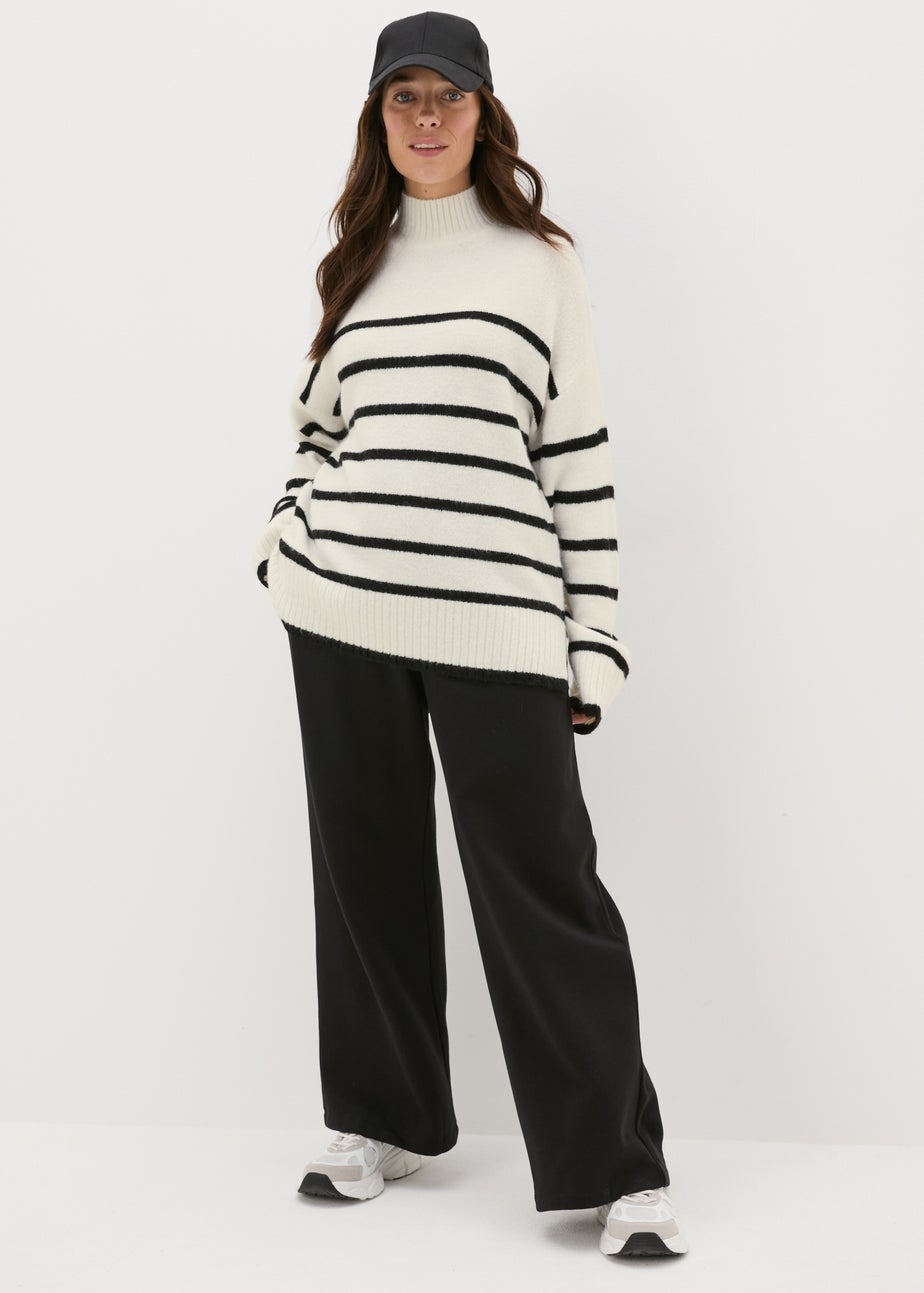Cream Stripe Funnel Neck Jumper