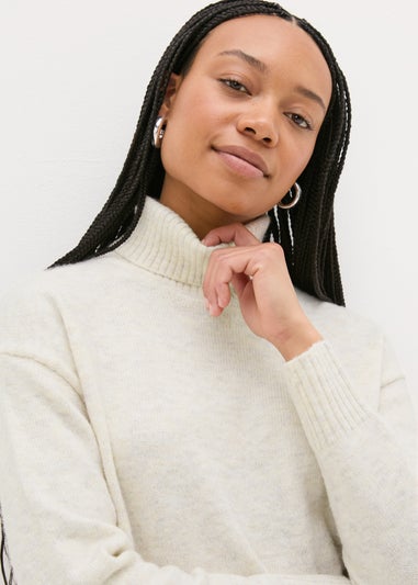 Beige Roll Neck Knitted Mini Dress