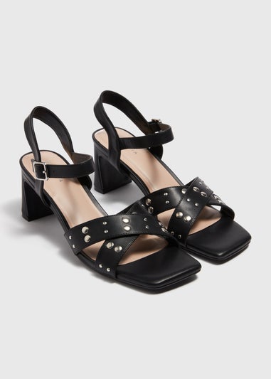 Black Strappy Stud Block Heels