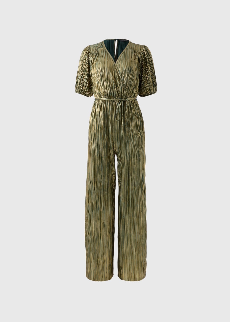 Green Metallic Plisse Jumpsuit
