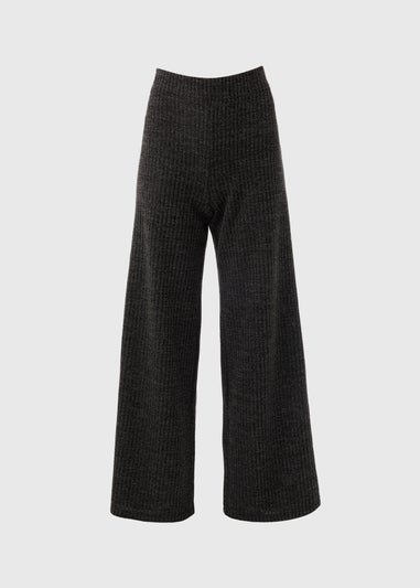Charcoal Sparkle Ribbed Wide Leg Trousers