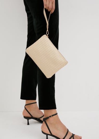 Gold Weave Detail Wristlet Clutch