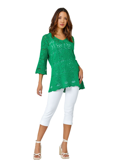 Roman Jade Cotton Crochet Tunic Top