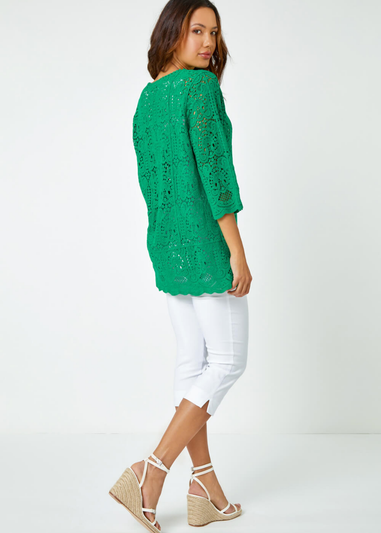 Roman Jade Cotton Crochet Tunic Top