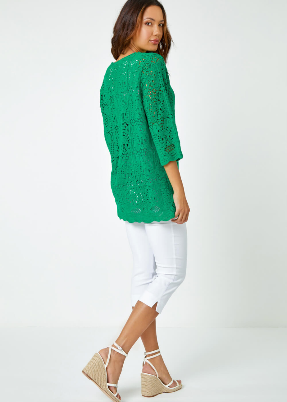 Roman Jade Cotton Crochet Tunic Top