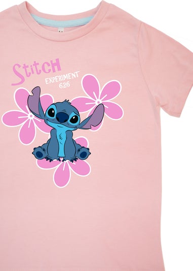 Disney Stitch Flowers Girls Baby Pink Hearts Pyjamas (3-8 Years)
