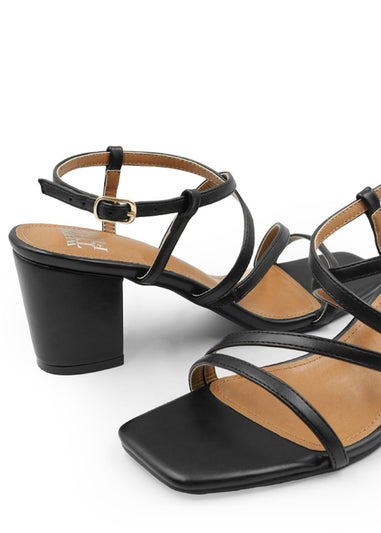 Where's That From Black Sidra Wide PU Block Heel Sandals