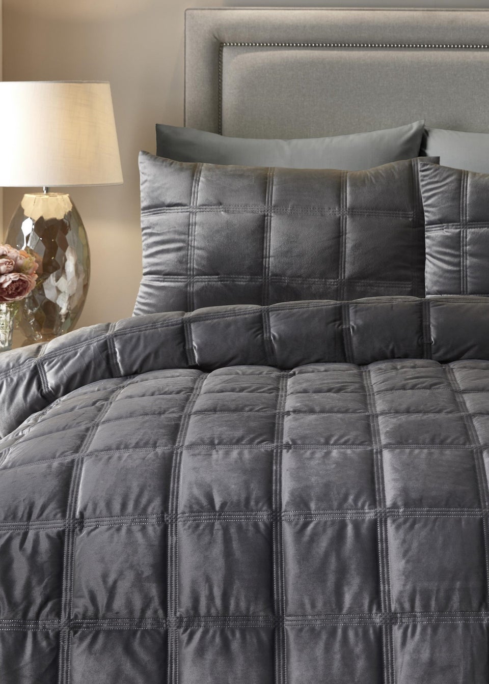Soiree Slate Brighton Square Velvet Duvet Cover Set