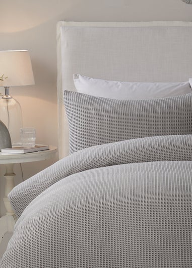 Serene Lindly Waffle Silver Duvet Cover Set