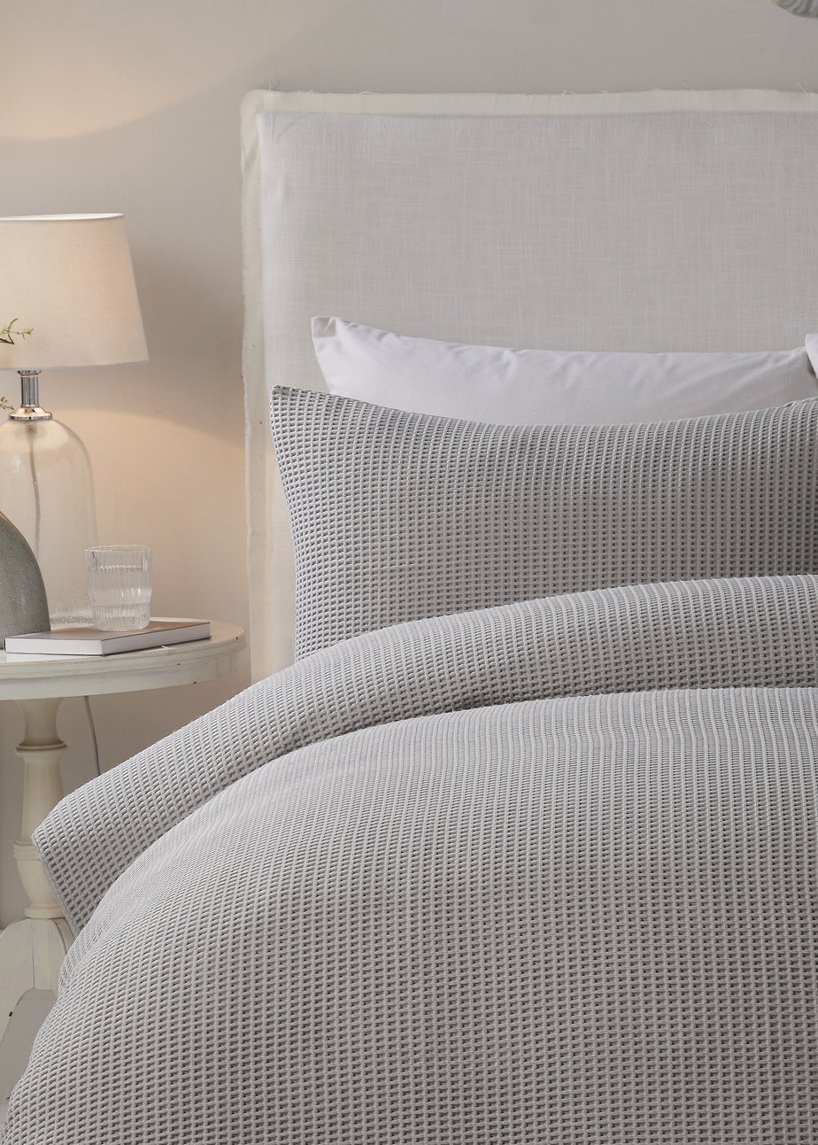Serene Lindly Waffle Silver Duvet Cover Set