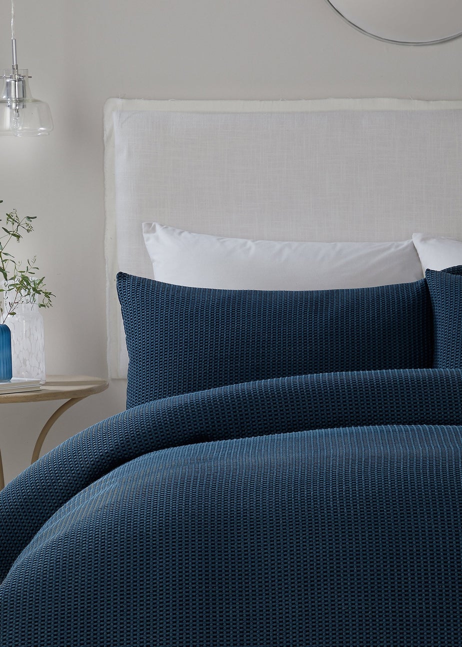 Serene Lindly Waffle Navy Duvet Cover Set